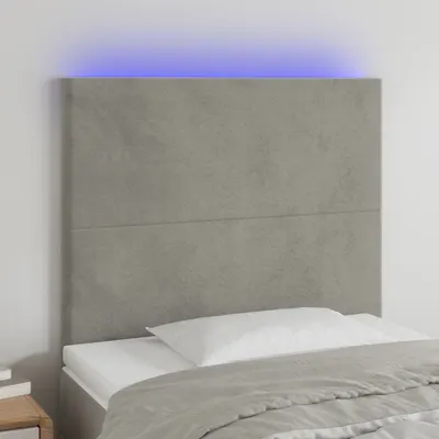 vidaXL Tăblie de pat cu LED, gri deschis, 100x5x118/128 cm, catifea