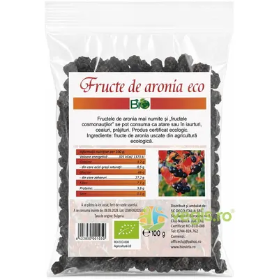 Fructe de Aronia Uscate fara Indulcitori Ecologice/Bio 100g