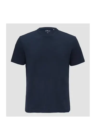 Tricou barbati big size cu decolteu la baza gatului si logo - din bumbac - Bleumarin inchis - Bleumarin inchis