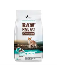 VETEXPERT Raw Paleo Sterilised Chicken&Tuna&Salmon Hrana uscata pentru pisici sterilizate 2 kg