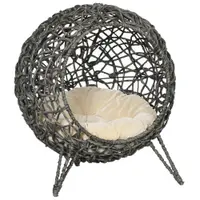 PawHut Coș pisică pat înălțat pisică cozi cuib confort pernă pufoasă inclusă rășină imitând răchita Ø 52 x 58H cm gri | Aosom Romania