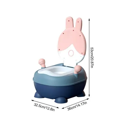 Olita pentru copii Little Mom Rabbit Pink, cu adaptor moale din PU, vas colector detasabil, capac rabatabil cu functie de spatar ergonomic, picioruse antiaderente, dimensiune 36 x 32.5 x 53 cm