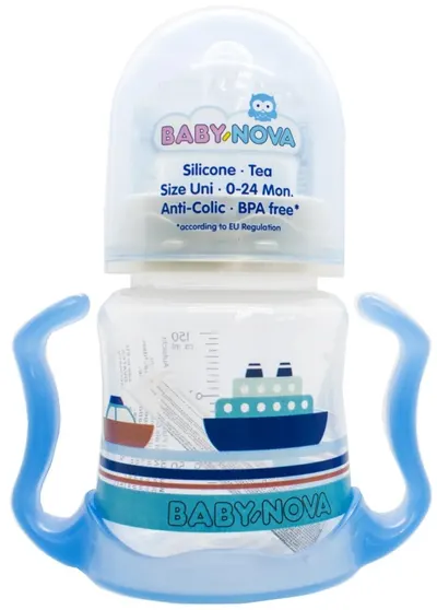 Sticlă de plastic Baby Nova - 150 ml, albastru