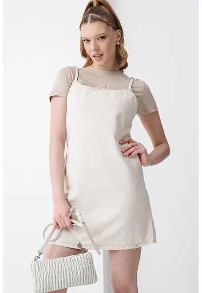 Rochie mini din amestec de lyocell - Crem