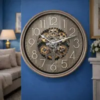 Ceas de perete decorativ cu mecanism vizibil design industrial vintage, 50cm