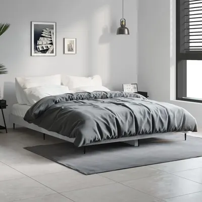 vidaXL Cadru de pat, gri beton, 140x190 cm, lemn prelucrat