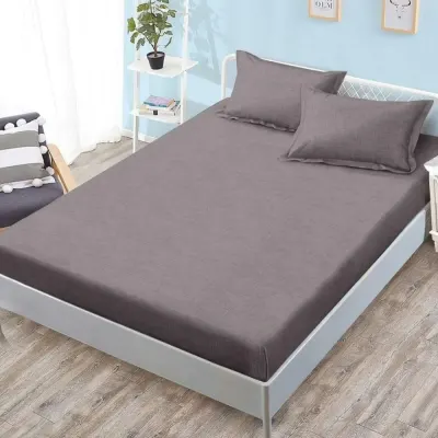 Cearsaf cu Elastic, Bumbac Satinat, 180x200 cm + 2 Fete de Perna 50x70 cm, Gri
