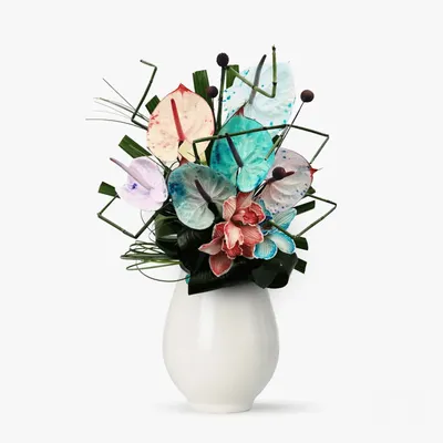 Buchet de flori exotice colorate prin hidratare