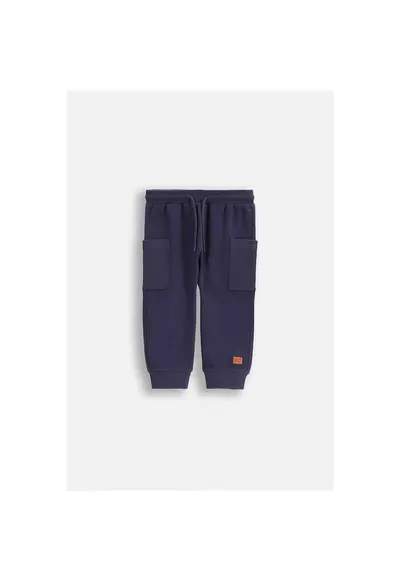 Pantaloni sport cu talie ajustabila si buzunare aplicate - Bleumarin