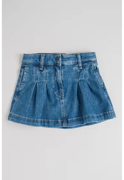 Fusta mini din denim cu pliuri - Albastru royal