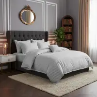 Lenjerie de pat pentru 1 persoana, Bumbac Damasc 100%, 3 piese, Cearceaf pat 160x240, Cearceaf pilota 150x210, Fete de perne 50x70, gri