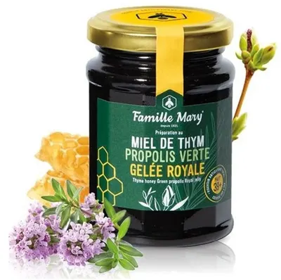 Miere de cimbru sălbatic cu lăptişor de matcă şi propolis verde, PAOT 39+, 200 g, Famille Mary