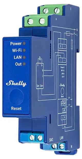 Dimmer smart Shelly – Pro Dimmer 0/1-10V PM, albastru