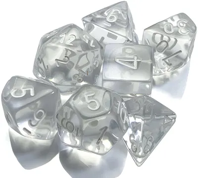 Set de zaruri Chessex Translucent Clear/White Polyhedral (7 buc.)