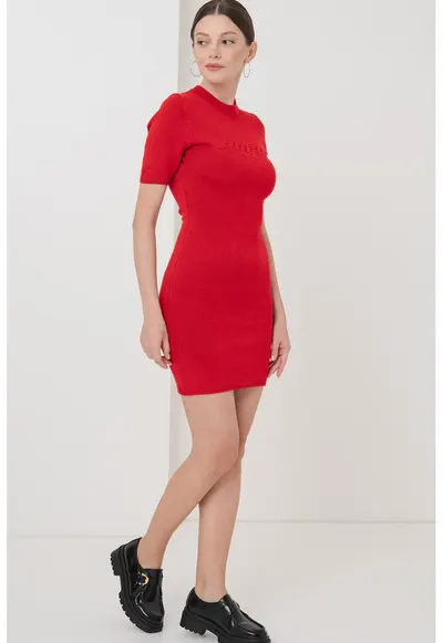 Rochie-tricou mini cambrata - Rosu vermillion