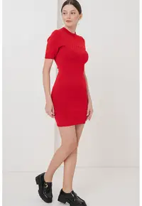 Rochie-tricou mini cambrata - Rosu vermillion