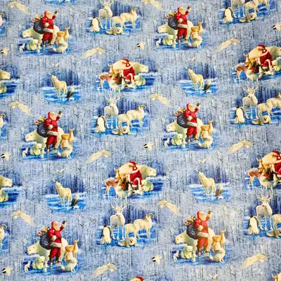 Hârtie mată pentru ambalat cadouri, design de iarnă cu Moș Crăciun și animale polare, 200x70 cm