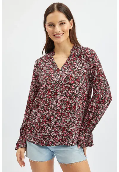 Bluza cu model si decolteu in V - Violet tyrian