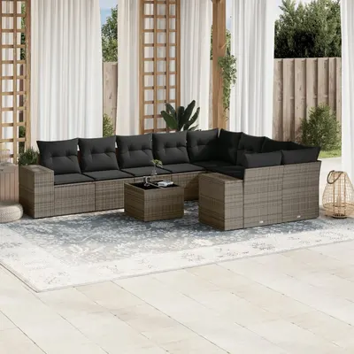 Gossi set mobilier de gradina cu perne, 10 piese, gri, poliratan