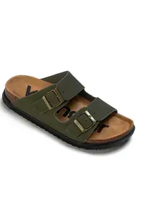 Papuci barbati BELVILLE Slider - confort sporit - verde inchis - material sintetic
