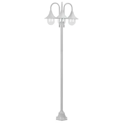 vidaXL Stâlp iluminare grădină, E27, 220 cm, aluminiu, 3 lămpi, alb