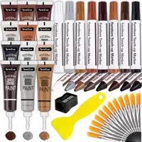Kit reparatii suprafete din lemn NewEvo, 8 Markere cu Cerneala Uleioasa, 8 Creioane Cerate, 12 Tuburi Vopsea, 12 Pensule, Ascutitoare
