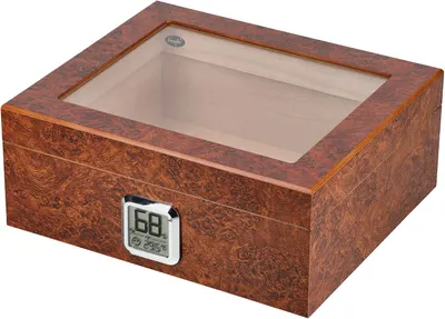 Humidor Angelo - Cu fereastră, higrometru electronic, maro