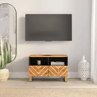 Gossi dulap tv, maro si negru, 70x33,5x46 cm, lemn masiv de mango