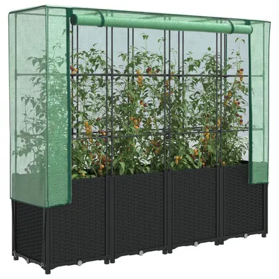Gossi strat inaltat cu husa de sera, aspect ratan, 160x40x153 cm