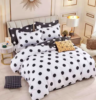 Set Lenjerie de Pat Finet 6 Piese, Bumbac Finet, Fara Elastic , White Polka