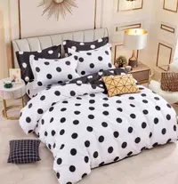 Set Lenjerie de Pat Finet 6 Piese, Bumbac Finet, Fara Elastic , White Polka