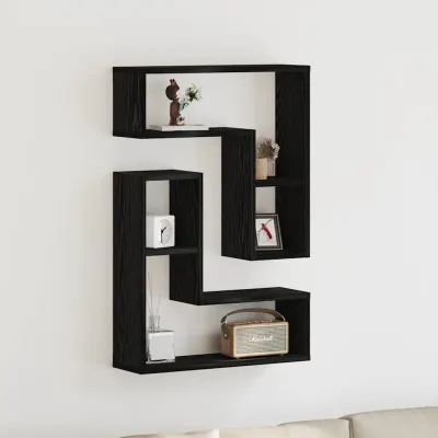 vidaXL Raft de perete 2 buc. Stejar Negru 50 x 15 x 85 cm