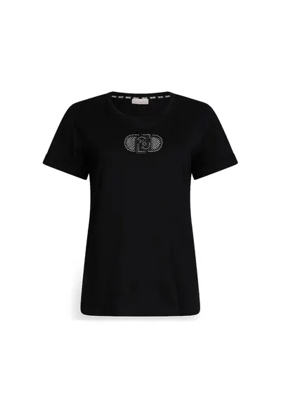 Tricou cu decolteu rotund si monograma - Negru