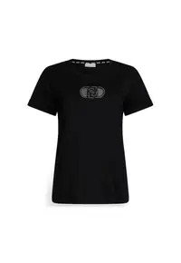 Tricou cu decolteu rotund si monograma - Negru
