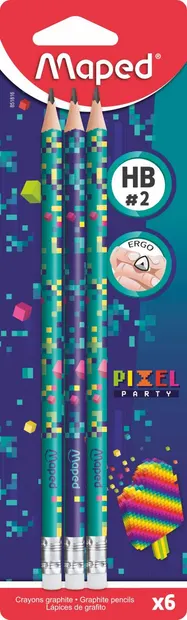 Set de creioane Maped Pixel Party - HB, cu radieră, 6 bucăți