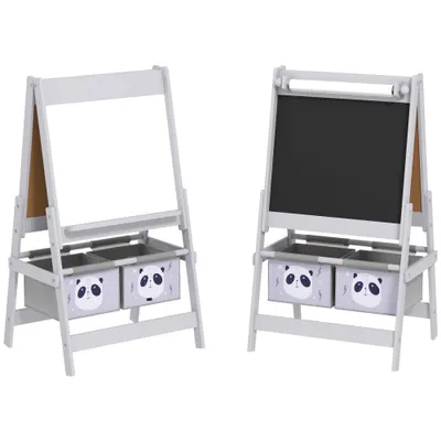 AIYAPLAY Tablă pentru Copii 3-În-1 cu 2 Rafturi și Șevalet din Lemn pentru Copii de 3-8 Ani, 54x46,5x93 cm, Roz | Aosom Romania