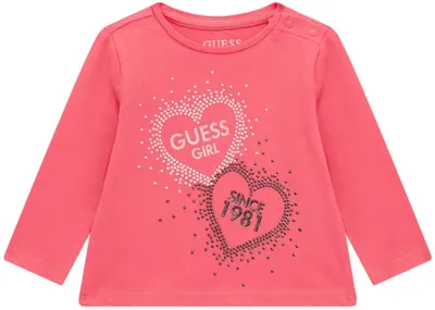 Bluză cu mânecă lungă Guess - Cu inimioare, roz, 24 luni