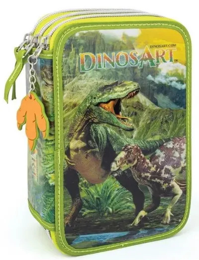 Penar școlar echipat DinosArt - Dinozaurii, cu 3 fermoare