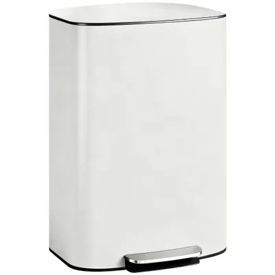 HOMCOM Coș de gunoi bucătărie 50 L pedală cu menținere deschisă, capac soft-close, crem-alb | Aosom Romania