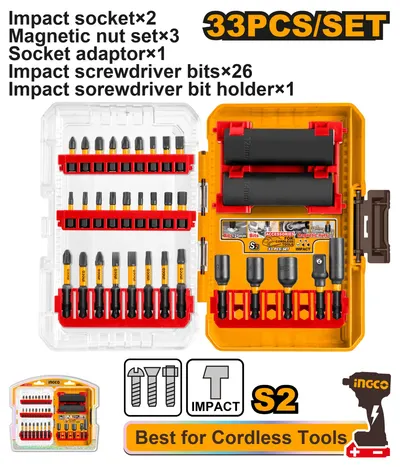 Set Biti Impact 33buc AKDL63306 – biti impact 25mm si 50mm cu tubulare Cr-Mo si adaptor 3/8" pentru insurubat profesional