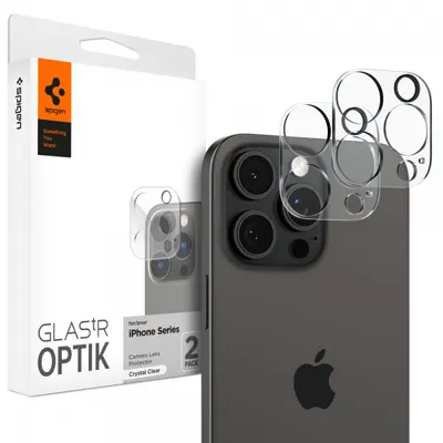 Folie de protectie Camera Spate Spigen GlastR Optik pentru Apple iPhone 16 Pro Max, Sticla Securizata, Set 2 bucati, Transparenta AGL05761