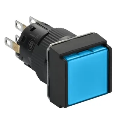 Buton iluminat albastru patrat incastr Ø16 revenire cu arc-24 VDC polariz-2CO