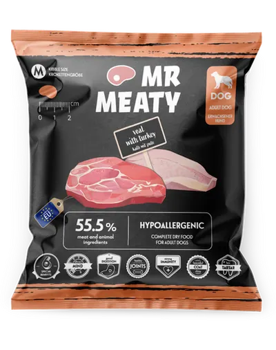 MR MEATY Veal with Turkey M 50g vițel și curcan, hrană uscată câini