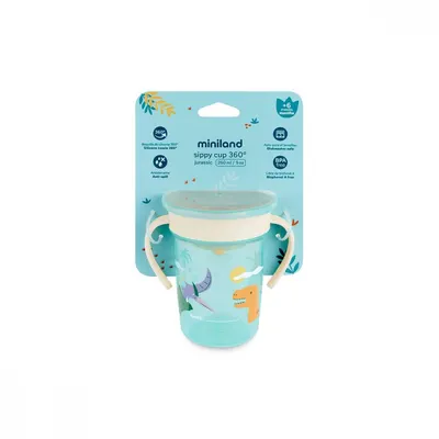Cana de tranzitie, antiscurgere Miniland Jurassic 270 ml