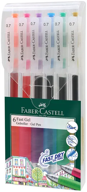 Set de rollere automate colorate Faber-Castell Fast Gel – 0,7 mm, 6 culori
