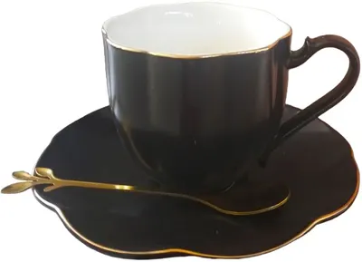 Cană de porțelan Curly - Black, 200 ml