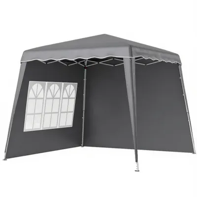 Outsunny Cort Pliant Pop-up 2,89x2,89m Pavilon de Grădină cu Pereți Laterali, Înălțime Reglabilă, Protecție UV50+, Gri | Aosom Romania