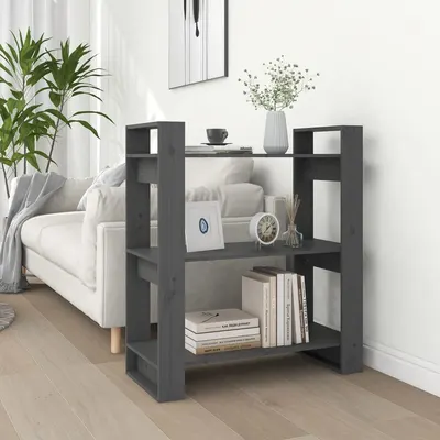 vidaXL Bibliotecă/Separator cameră, gri, 80x35x91 cm, lemn masiv pin