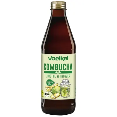 Kombucha organică, lime și ghimbir, 330 ml, Voelkel
