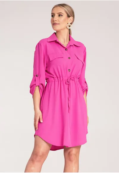 Rochie camasa dama - fucsia - poliester